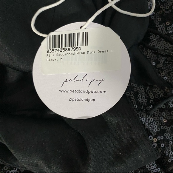 Petal and Pup NEW Riri Black Sequin Wrap Cocktail Mini Dress V Neck Womens M - Picture 9 of 9